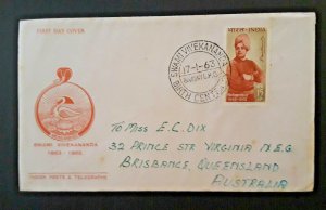 1963 Bombay India To Queensland Australia Centenary Swami Vivekananda 1st Cover