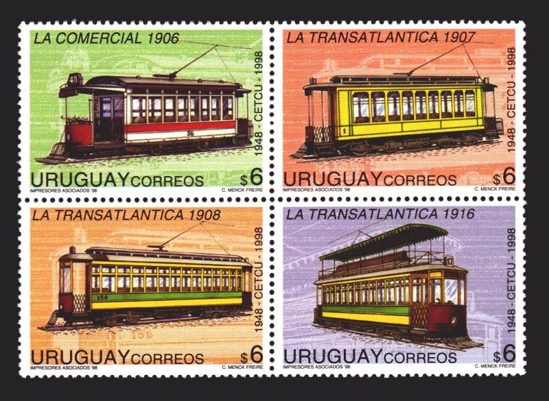 RAILWAYS STREET CARS TRAM TRAMWAY URUGUAY Sc #1725 MNH STAMP CV$8