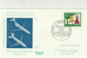 Germany 1965 Day of Aeroplane pic & Slogan Cancel Flight Stamps Card Ref 28775