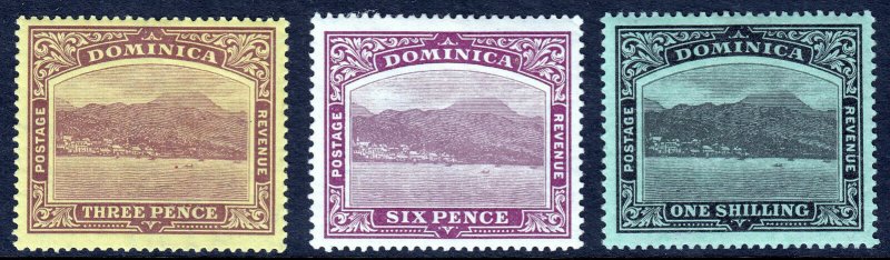 DOMINICA — SCOTT 40//44 (SG 51//53) — 1909-10 ROSEAU ISSUE — MH — SCV $15.75