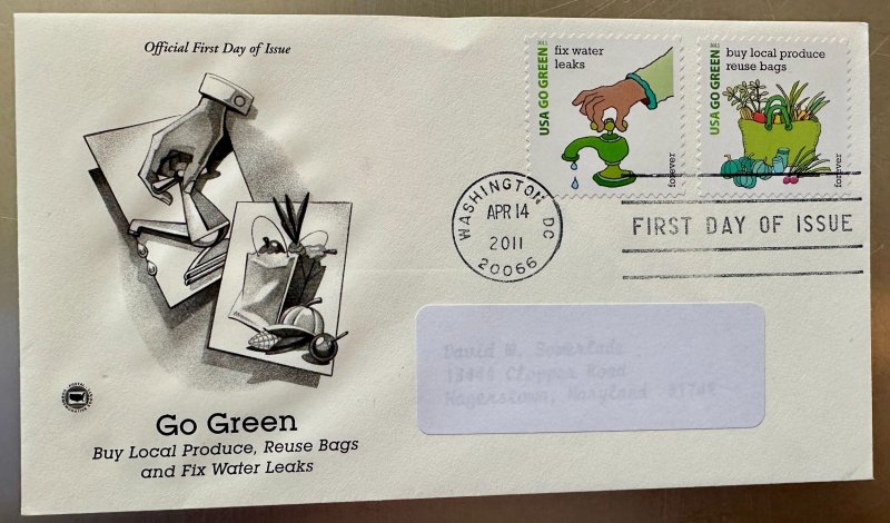 US Go Green set of 4 FDC's PCS 2011