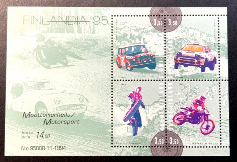 Finland MNH #961  1994 Souvenir Sheet of 4 SCV $6.50 motor sports 