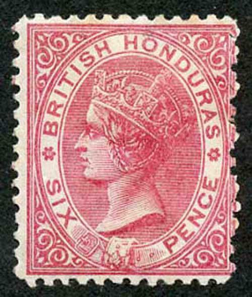 British Honduras SG9a 6d Bright Rose Carmine Wmk crown CC Perf 12.5 MINT