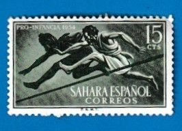 SPANISH SAHARA SCOTT#72 1954 15c HURDLES - MH