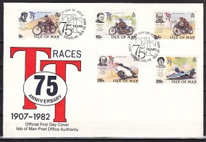 Isle of Man, Scott cat. 214-218. Motorcycle Races issue. First day cover. ^