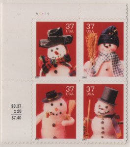 3679a 37c Snowman V1111 UL Plate Block