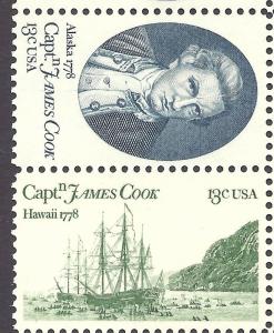 1732 33 Block of 2 13cnt Captain James Cook Alaska Hawaii 1778 Kauai HI AK Nome