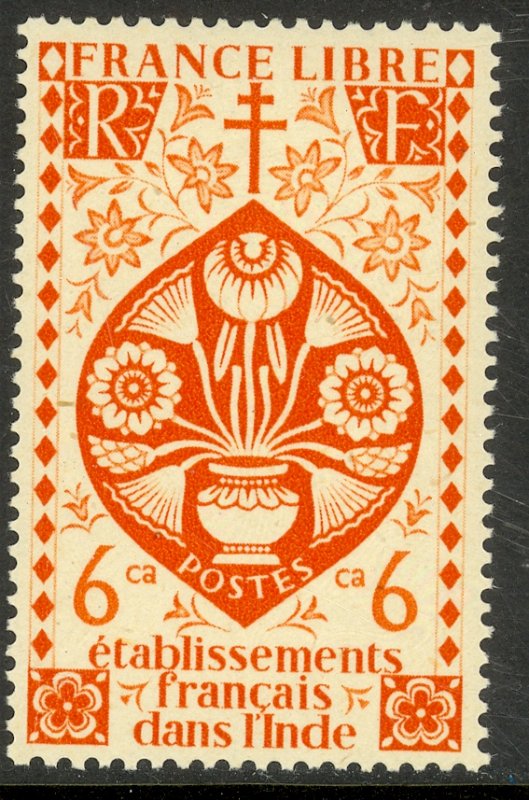 FRENCH INDIA 1942 6ca LOTUS FLOWER Issue Scott No. 146 MLH