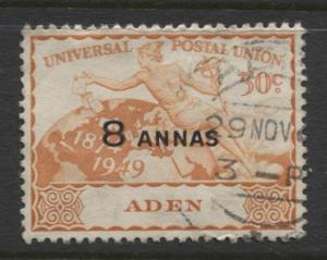 ADEN - Scott 34 - Overprint UPU - 1949- Used - Single 8a Stamp