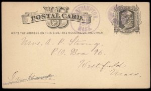 USA 1878 NORTHAMPTON Massachusetts Violet Star Cancel Postal Card Cover 96296