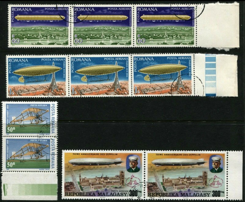 Romana Zeppelin Delta Plane Airmail Stamps Postage Collection Romania Topical