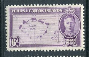TURKS CAICOS; 1948 early GVI pictorial issue Mint hinged Shade of 6d. value