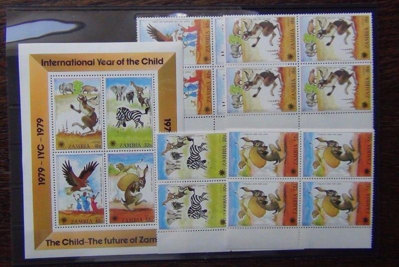 Zambia 1979 International Year of Child in block x 4 + Miniature Sheet MNH