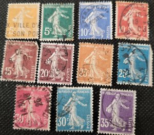 France,  French Sower mix, 1906-37,no. 159-175, used, 5c-35c, SCV$3.70