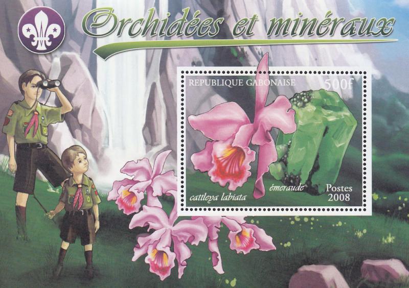 G)2008 GABON, BOY SCOUTS-MOUNTAIN, ORCHIDS AND MINERALS, EME