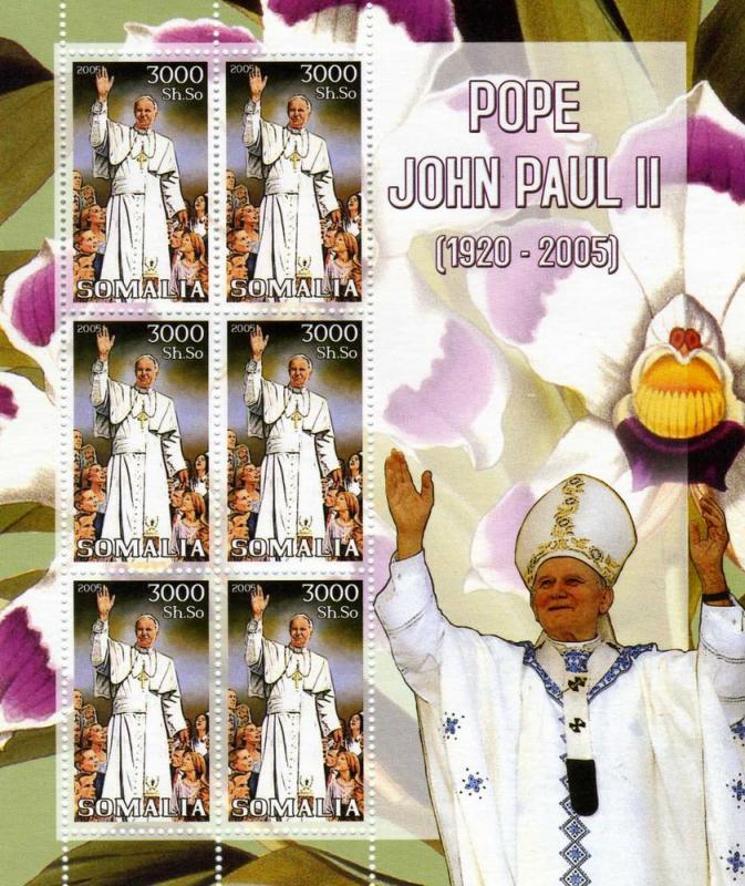 Somalia 2005 POPE JOHN PAUL II Sheet of 6 Perforated Mint (NH)