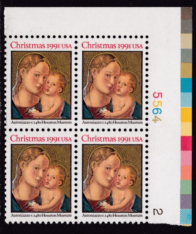 United States 1991 Christmas Issue (Religious) Plate Number Block of Four VF/NH