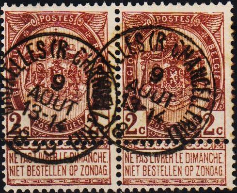 Belgium. 1893 2c(Pair) S.G.80 Fine Used