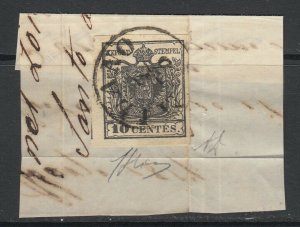 Lombardy Venetia (Austria), Scott 3, used on piece, signed A. Diena