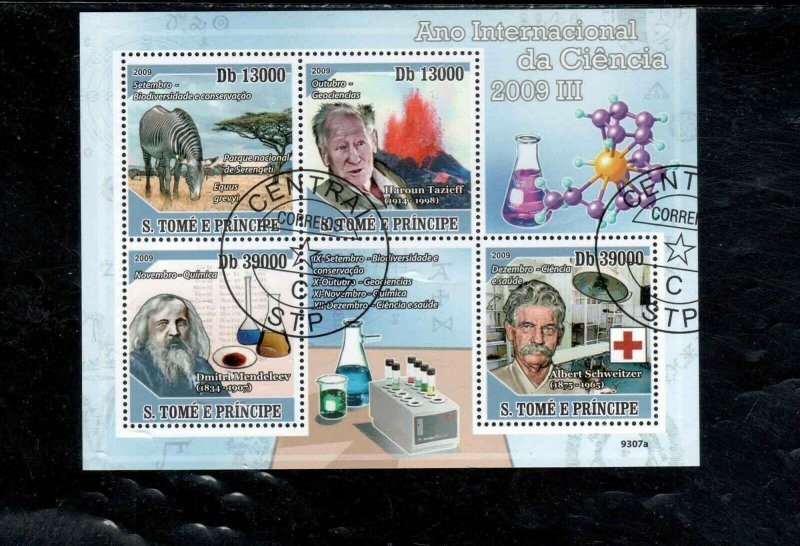 ST. THOMAS & PRINCE #2100 YEAR OF THE SCIENTISTS MINT VF NH O.G CTO SHEET 4