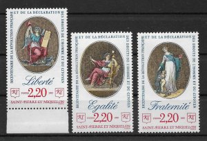 St.Pierre & Miquelon 1989, French Revolution, Scott # 514-516,VF MNH**OG (SL-1)