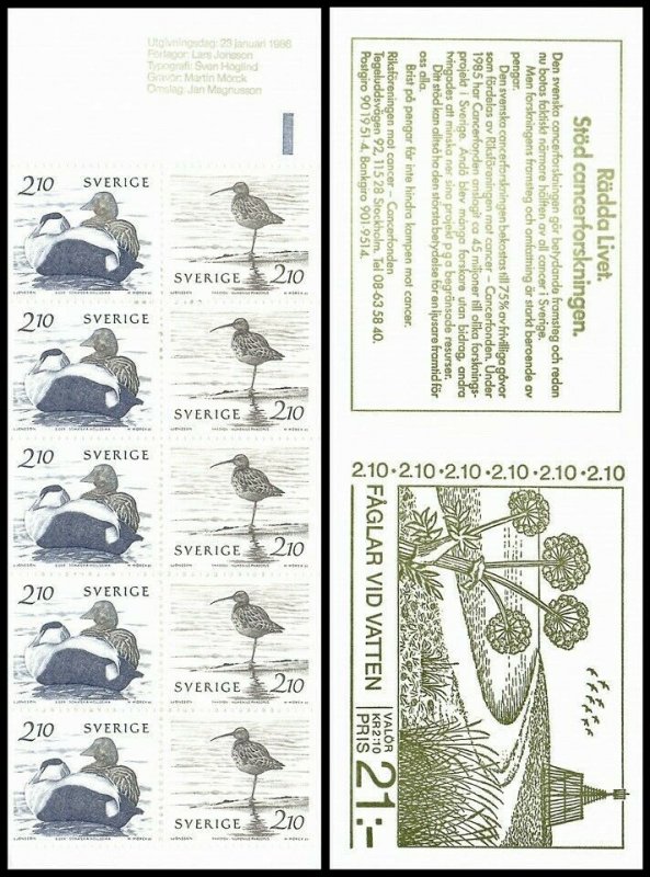 H365 Sweden 1986 Scott #1582-1583 water birds waterfowl duck MNH stamp booklet