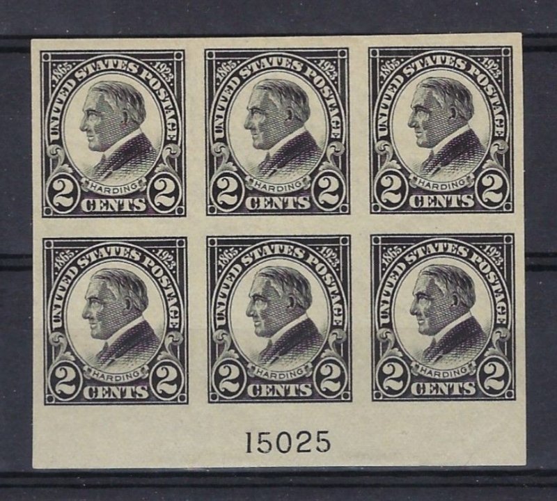U.S. #611 2 CENT HARDING IMPERF PLATE BLOCK MINT, VF, NH - SEE FULL DESCRIPTION