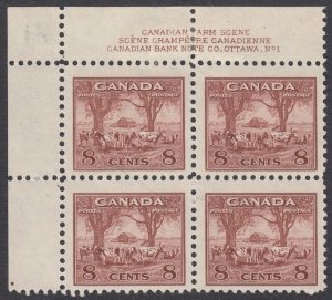 Canada #256 Mint Plate Block of 4 UL Plate No. 1