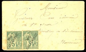 French Colonies, New Caledonia #23, 1892 small cover franked with pair of 5c ...