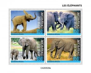 Central Africa - 2020 African Bush Elephants - 4 Stamp Sheet - CA200528a