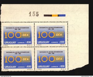 OEA ORGANIZACION ESTADOS AMERICANOS CATALOGUE VALUE $18 URUGUAY MNH BLOCK OF 4