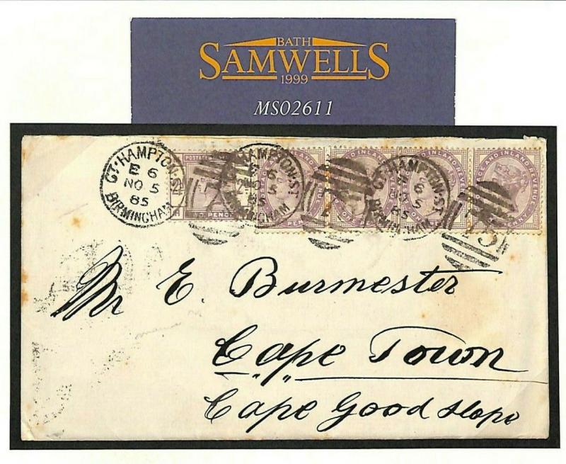 GB AFRICA MAIL SG.189 Cover 1885 2d Lilac *Birmingham Hampton St* Duplex MS2611