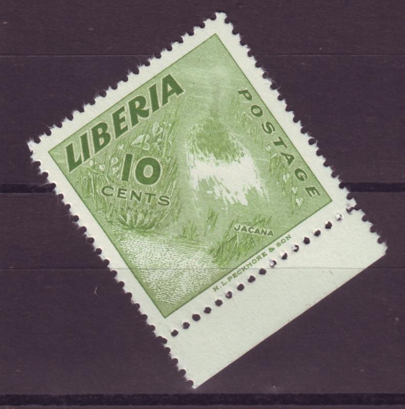 J16894 JLstamps 1953 liberia mnh #345 jacana bird printed on reverse not on face