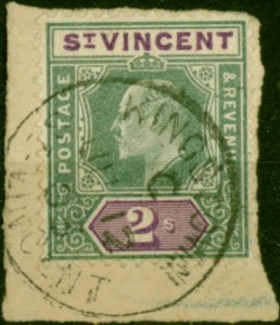 St Vincent 1902 2s Green & Violet SG83 Fine Used on Small Piece