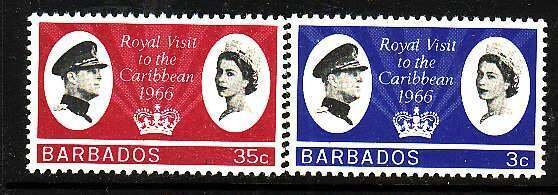 Barbados-Sc#285-6- id6-unused NH Omnibus set-Royal Visit-QEII-1966-