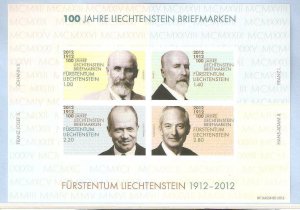 2012    LIECHTENSTEIN  -  SG  MS  1605  -  STAMP CENTENARY  -  UMM