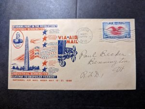 1938 USA Airmail Cover Bennington VT Local Use Paul Becker National Airmail Week