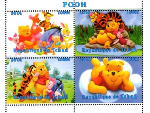 Chad 2014 Walt Disney Winnie Pooh Bear Eeyore  Tigger Cartoon 4v Mint S/S (#43)