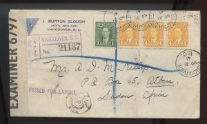 ?to SUDAN, AFRICA 10c reg + 3c surface rate censor examined 1941 Canada cover