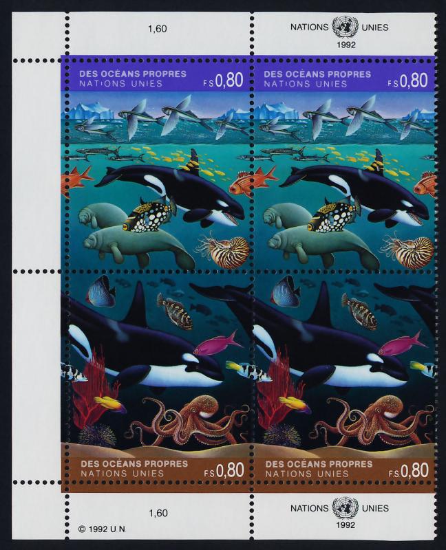 United Nations Geneva 215a Left Block MNH Whales, Fish, Marine Life