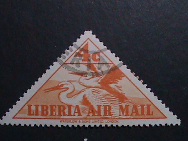 ​LIBERIA 1938  85 YEARS OLD- TRANAGLE-AIRMAIL-WHITE CRANE BIRDS CTO VERY FINE