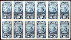 1940 California Revenue 10 Cent 1 Pint Distilled Spirits Tax Stamps Block/12