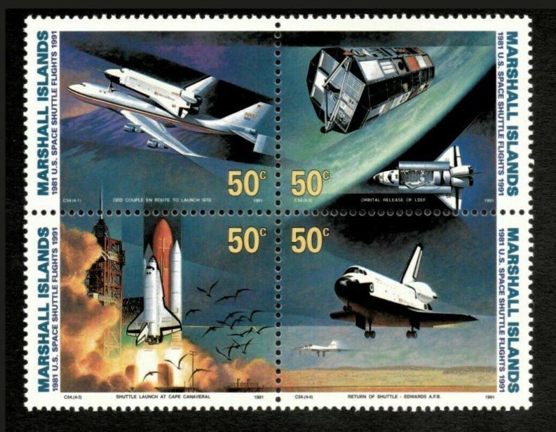 Marshall Islands 1991 - Space Shuttle Flights, 10 Years - Block of 4 - 394a MNH