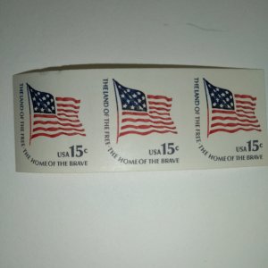 SCOTT #1618C AMERICAN FLAG EFO IMPERF STRIP OF 3 !! MNH FREE SHIPPING !!