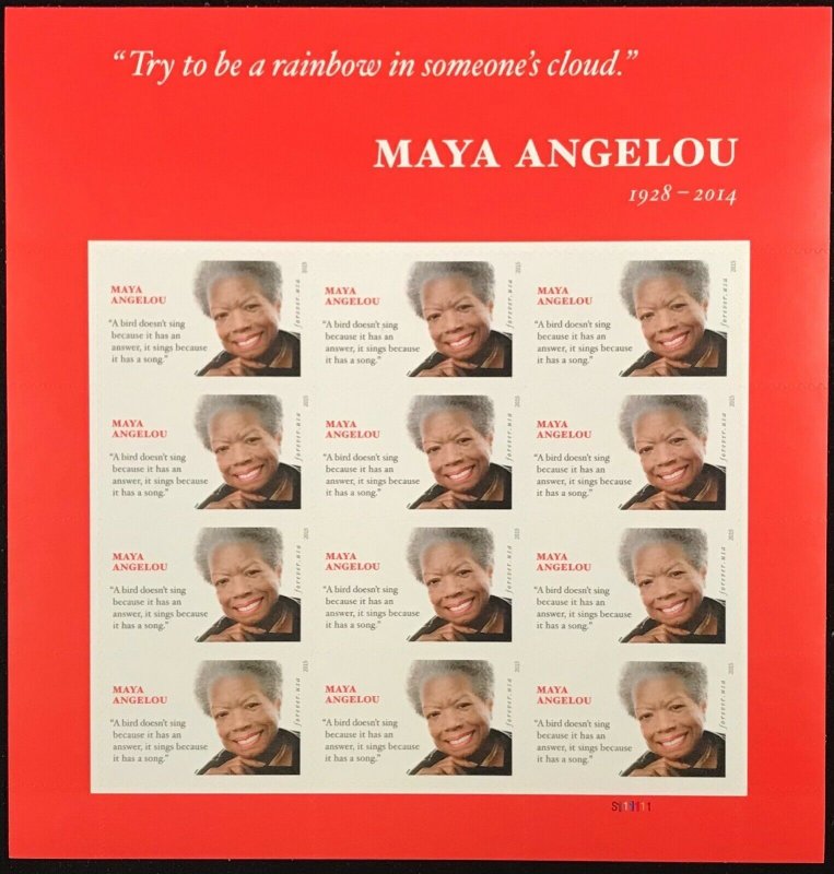 4979    Maya Angelou Poet   MNH Forever sheet of 12    FV $6.60   Issued in 2015