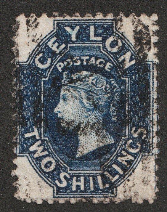 1863-67 Ceylon Sc# 58 - Two Shillings, Queen Victoria. Used vf Cv$45.00