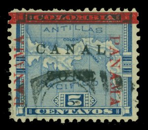 CANAL ZONE (US) 1904 Map of Panama Ovpt. 5c blue  ZONE anitque type Sc# 12b U