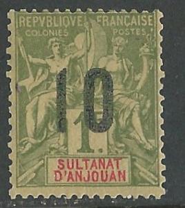 Anjouan # 30  Numeral Overprint  10c on 1F.  (1) VF Unused