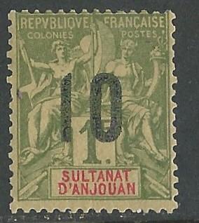 Anjouan # 30  Numeral Overprint  10c on 1F.  (1) VF Unused