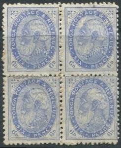 Tonga 1886 SG3 6d blue King George I p12½ block of 4 MLH